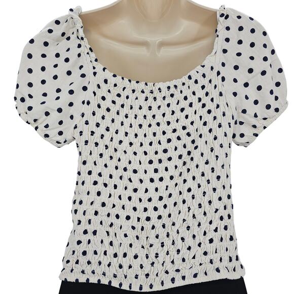 Monteau Los Angeles Womans size XL Polka Dot Puff Sleeve Linen Blend Blouse NWOT - Picture 3 of 8